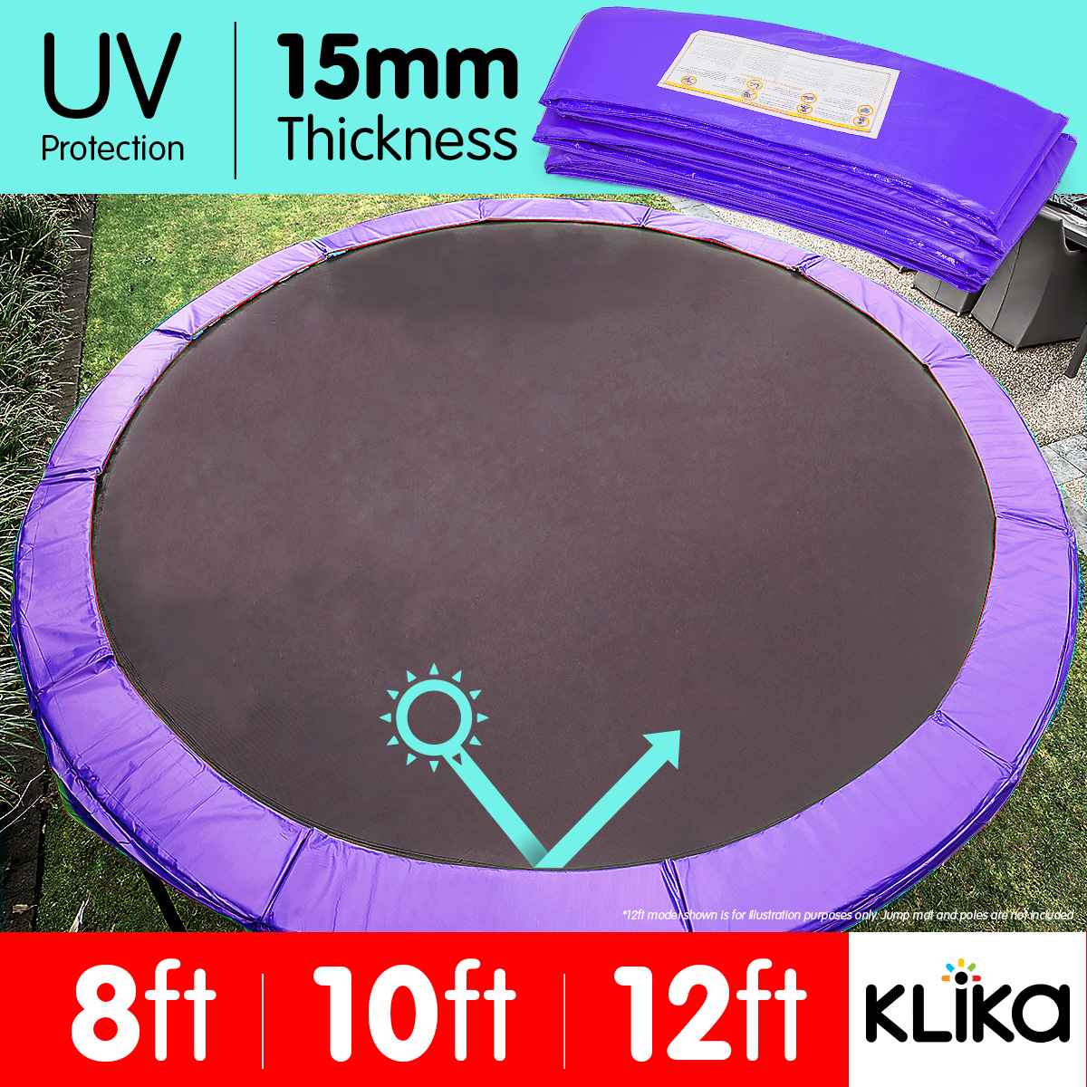 REPLACEMENT TRAMPOLINE PAD OUTDOOR ROUND SPRING COVER PURPLE 8 ft 10 12